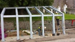 Structural steelwork for new shelter at Kilmun Mausoleum.